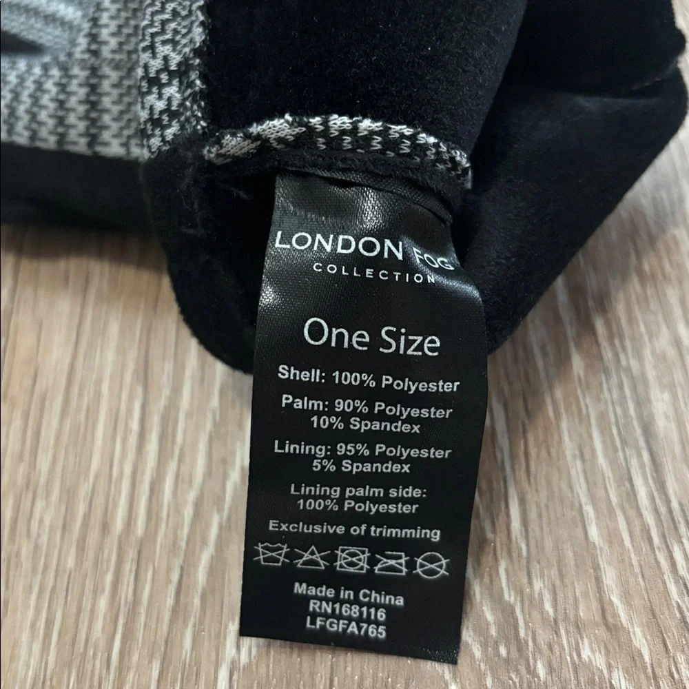 London Fog black & white houndstooth gloves, plush fleece lining